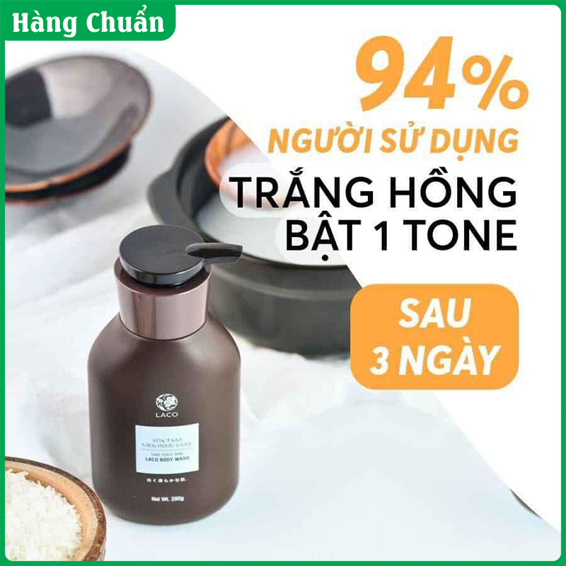 Hàng Chuẩn - Sữa tắm men gạo Sake Laco - Sữa tắm trắng da thơm lâu - Sạch mịn làm mờ vết thâm - Cho cả nam và nữ - An toàn với da trẻ nhỏ