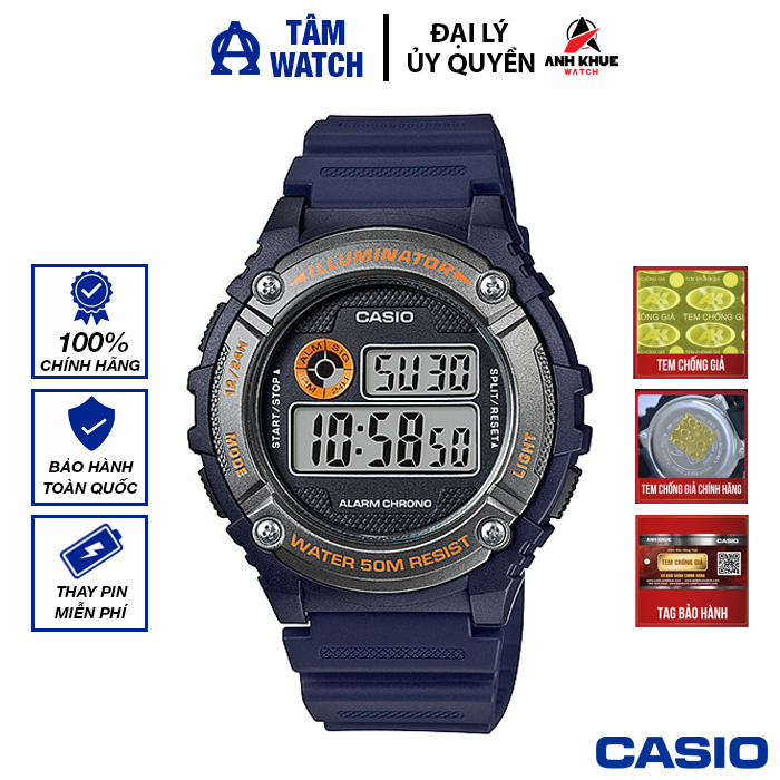 Đồng hồ nam dây nhựa casio standard chính hãng anh khuê w-216h-2bvdf