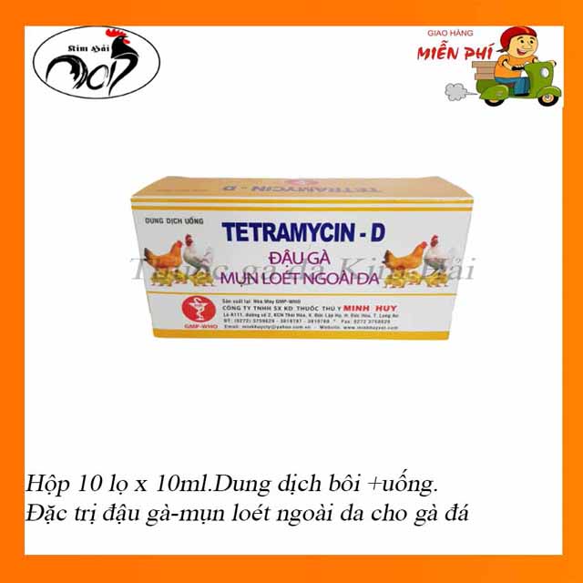 Tetramicin D [hộp 10 lọ x 10 ml] bôi -nhỏ và bôi trực tiếp lên vết đậu gà ,mụn loét ngoài da gà đá hiệu quả-thuốc gà đá.