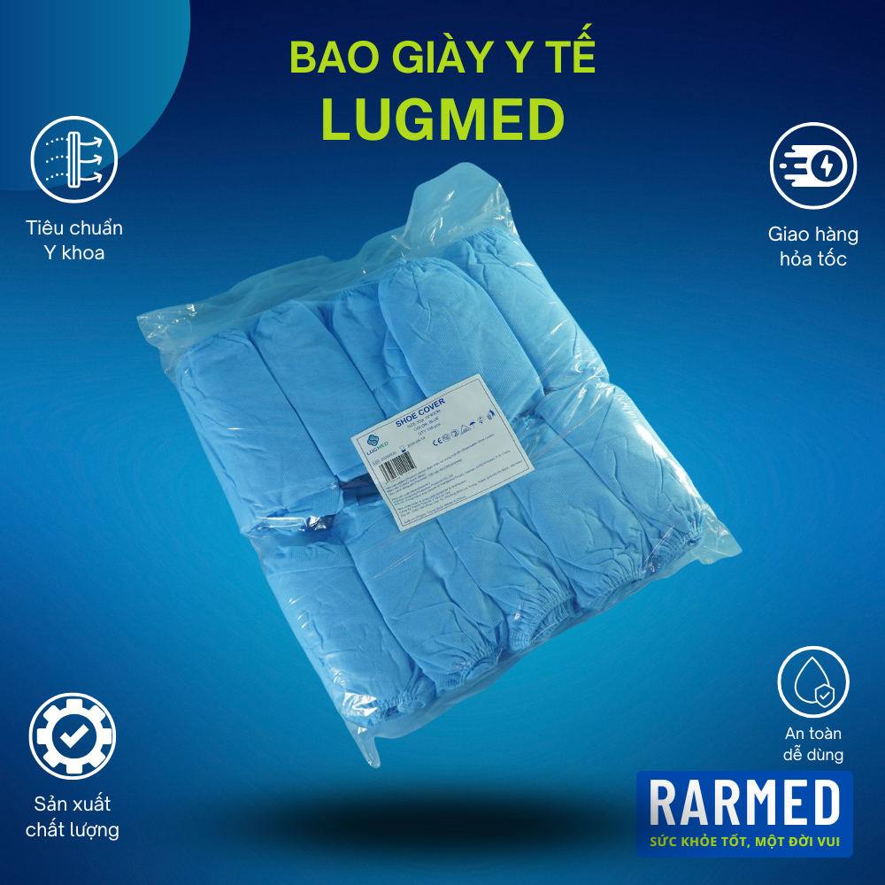 Bao giày y tế LUGMED, bao giày vô trùng bệnh viện, phòng khám - Màu xanh túi 100 cái