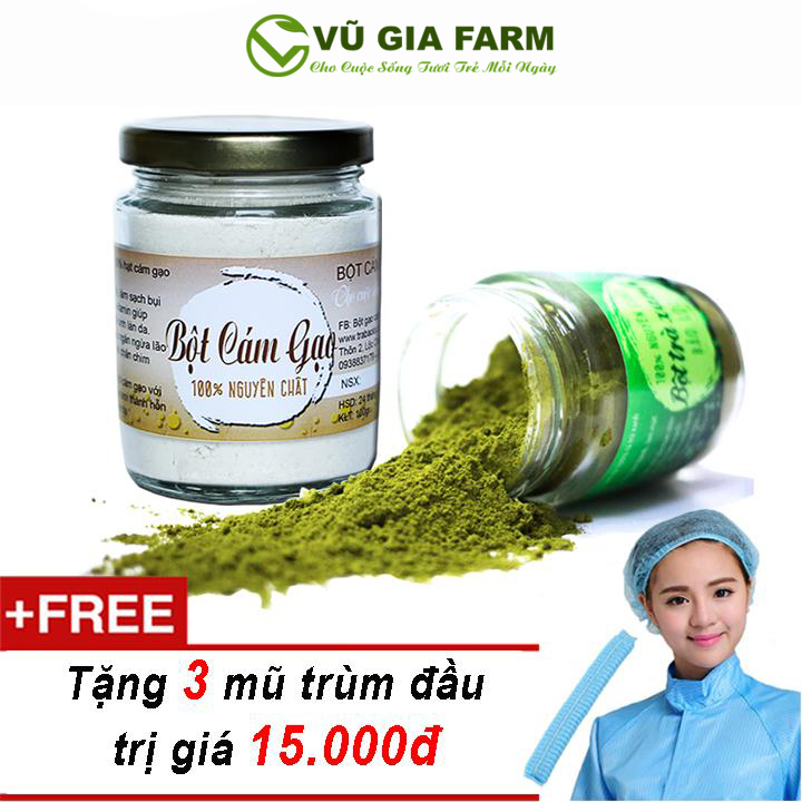 Combo bột trà xanh + bột cám gạo - nguyên chất vũ gia - + tặng 3 mũ trùm đầu