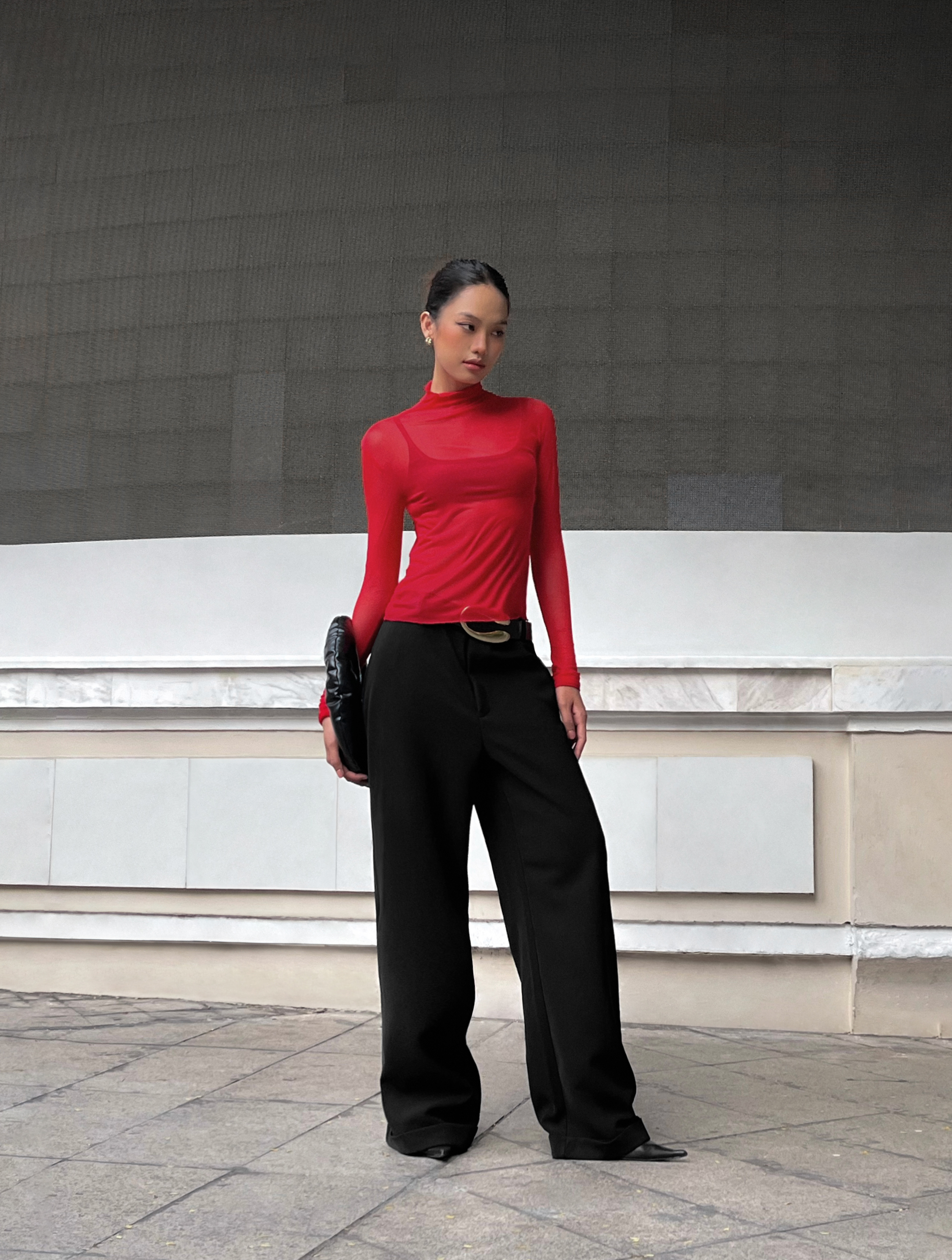 Highchic - quần tây đen ống suông - flip pants - kiểu dáng sang trọng