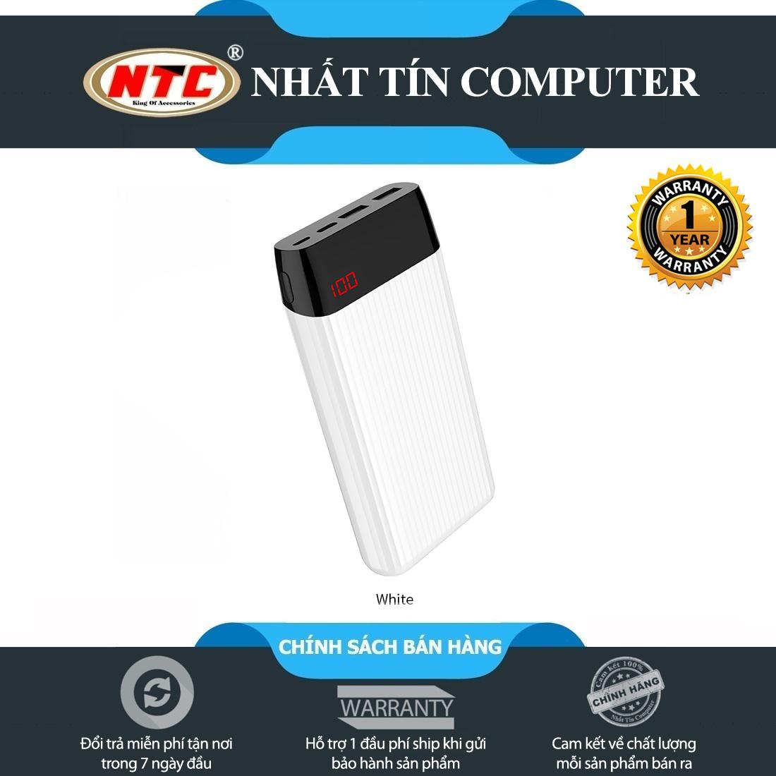 Pin sạc dự phòng Hoco J28A 20000mAh 2 cổng input có màn hình LED (Trắng) - Hãng phân phối chính thức - Nhất Tín Computer