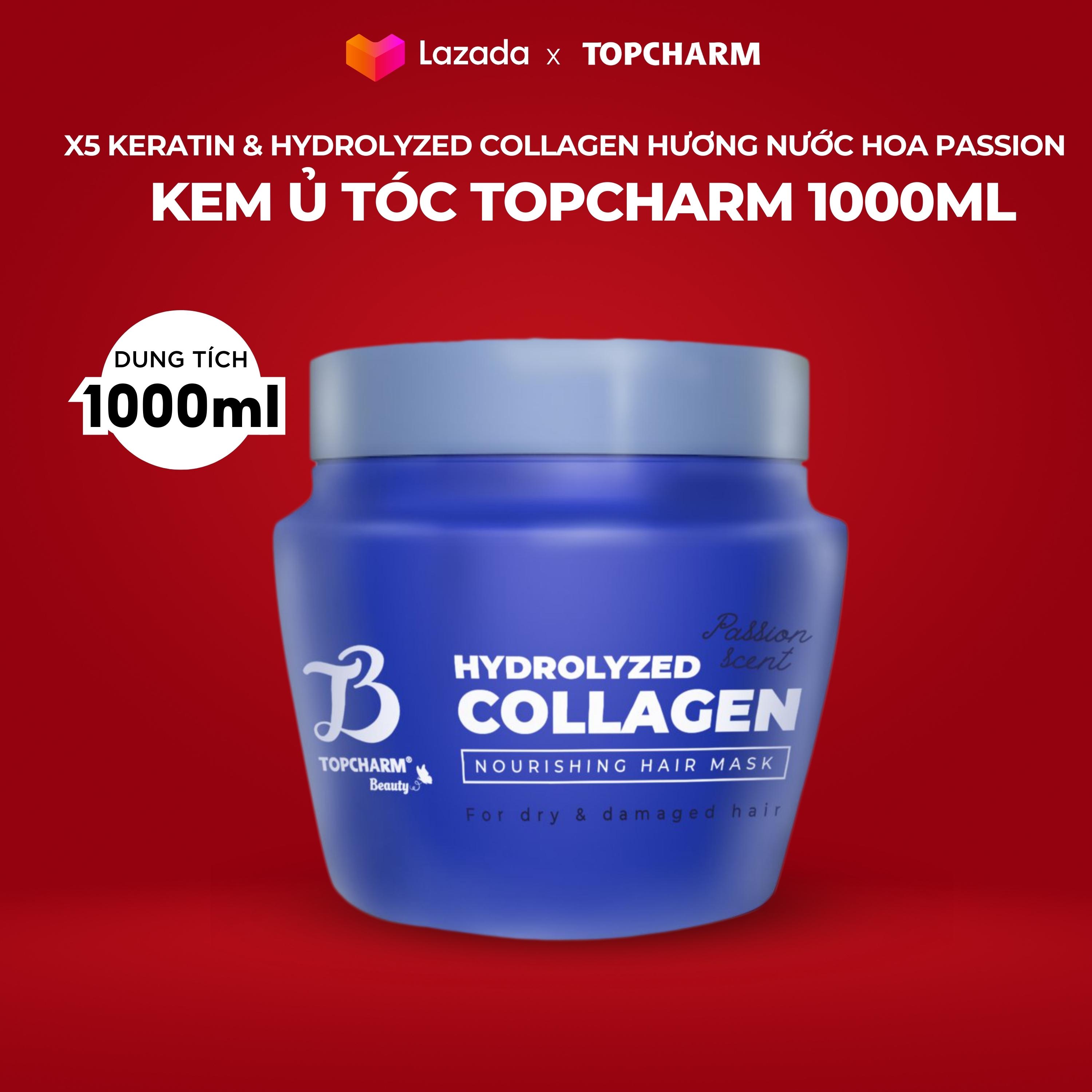 Kem ủ tóc hydrolyzed collagen topcharm giảm gãy rụng, suôn mượt tóc hũ 1000ml