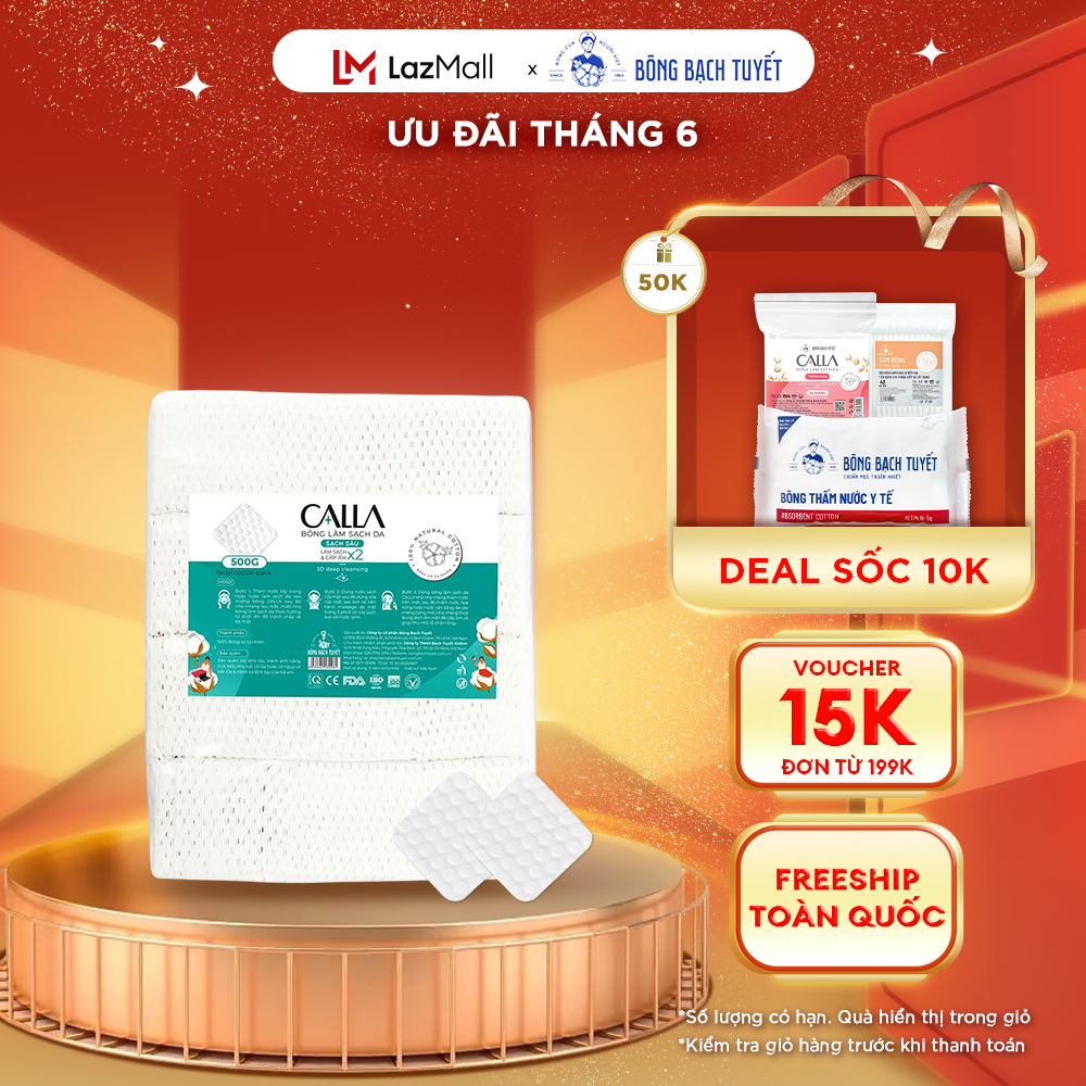 Bông tẩy trang làm sạch da Bông Bạch Tuyết Calla Sạch Sâu 500gr