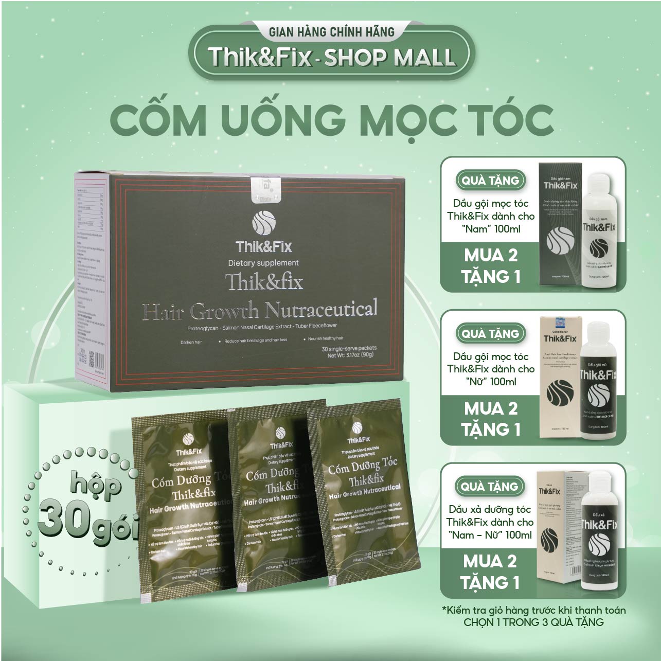 Cốm uống kích thích mọc tóc THIK&FIX - Bổ huyết, giảm rụng tóc, dưỡng tóc chắc khỏe