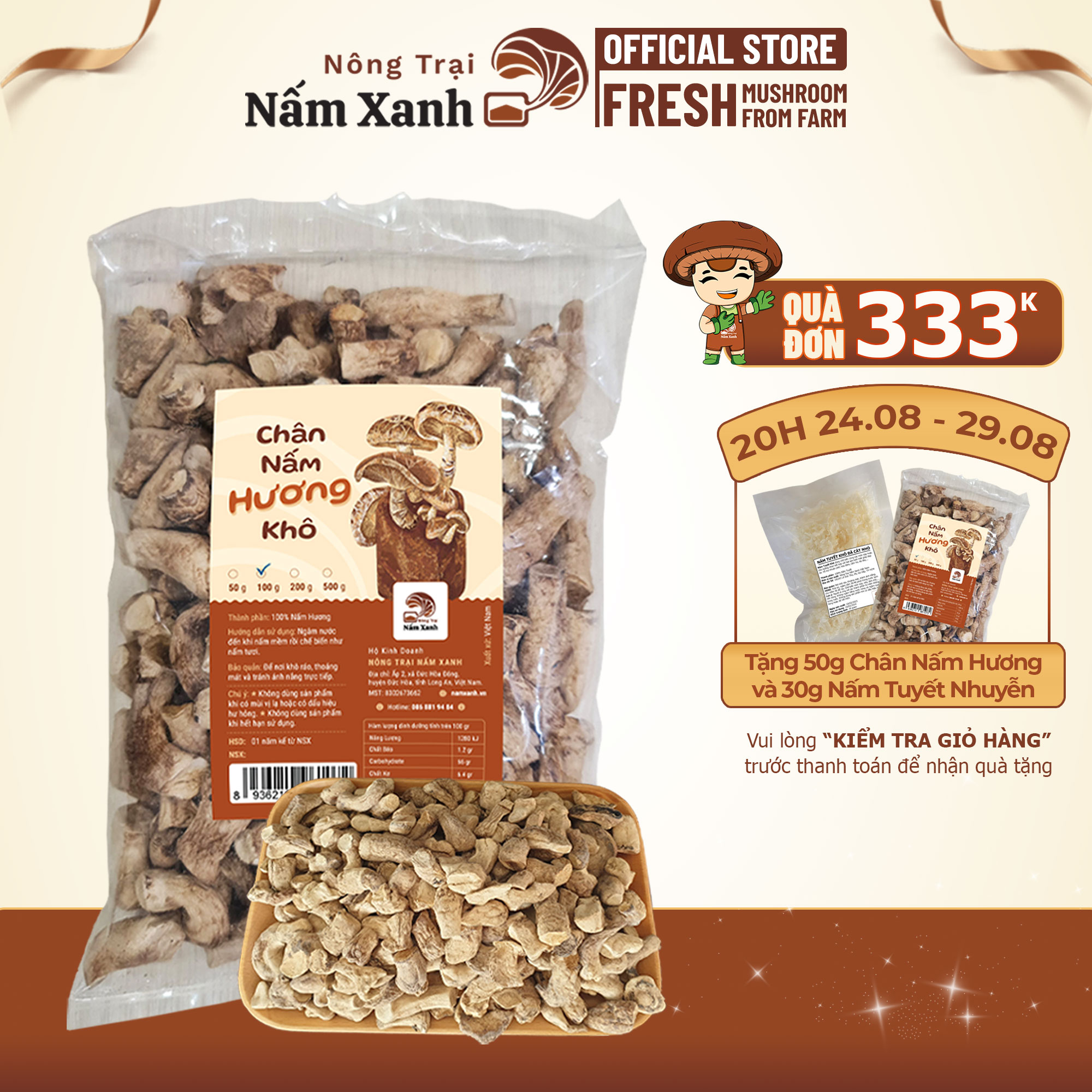Chân nấm hương khô - chân nấm đông cô khô loại 1 làm ruốc chà bông cực ngon - nông trại nấm xanh