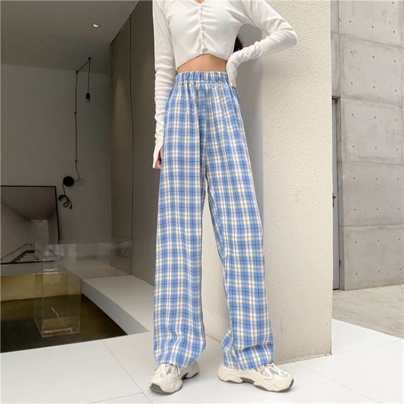 Quần kẻ suông nhiều màu phong cách ulzzang