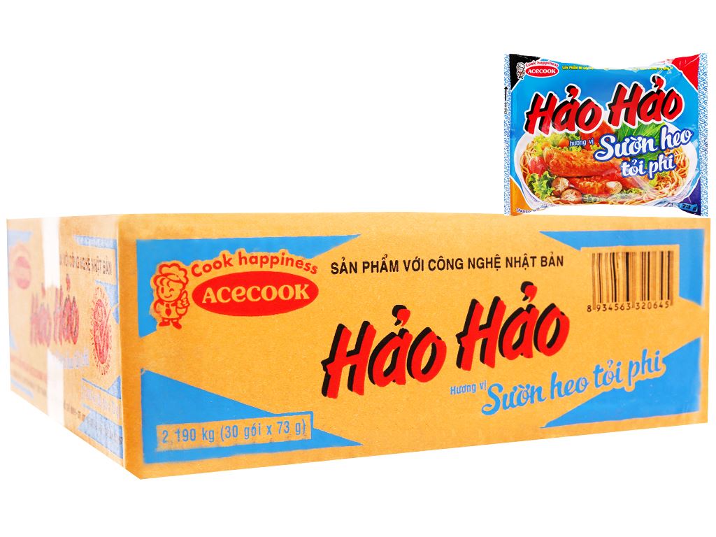 Thùng 30 gói mì Hảo Hảo sườn heo tỏi phi 73g