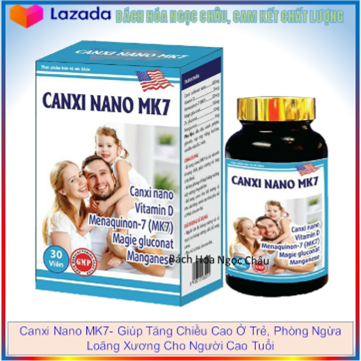 Canxi nano mk7- giúp tăng chiều cao ở trẻ, phòng ngừa loãng xương cho người cao tuổi -hộp 30 viên - canxi nano mk7