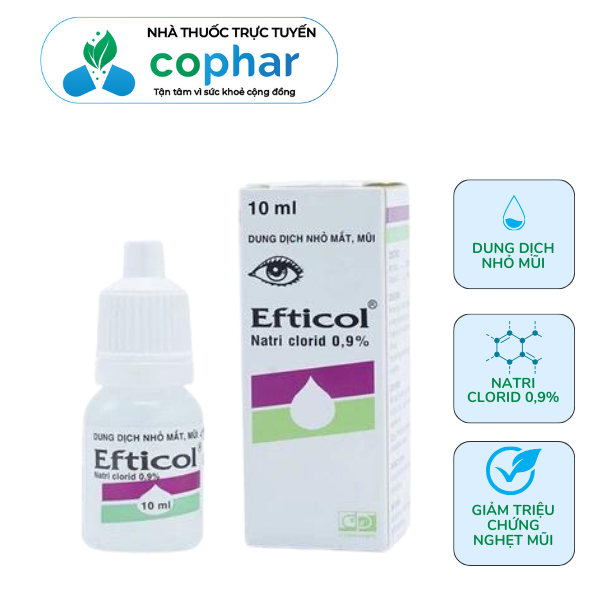 Dung dịch nhỏ mắt, mũi Efticol Natri Clorid 0.9% Dược 3-2 hỗ trợ rửa mắt, mũi