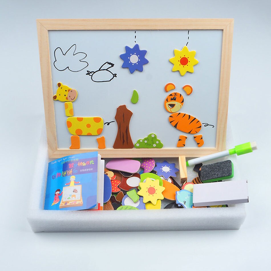 100+Pcs Wooden Magnetic Puzzle Toys Children 3D Puzzle Figure Animals