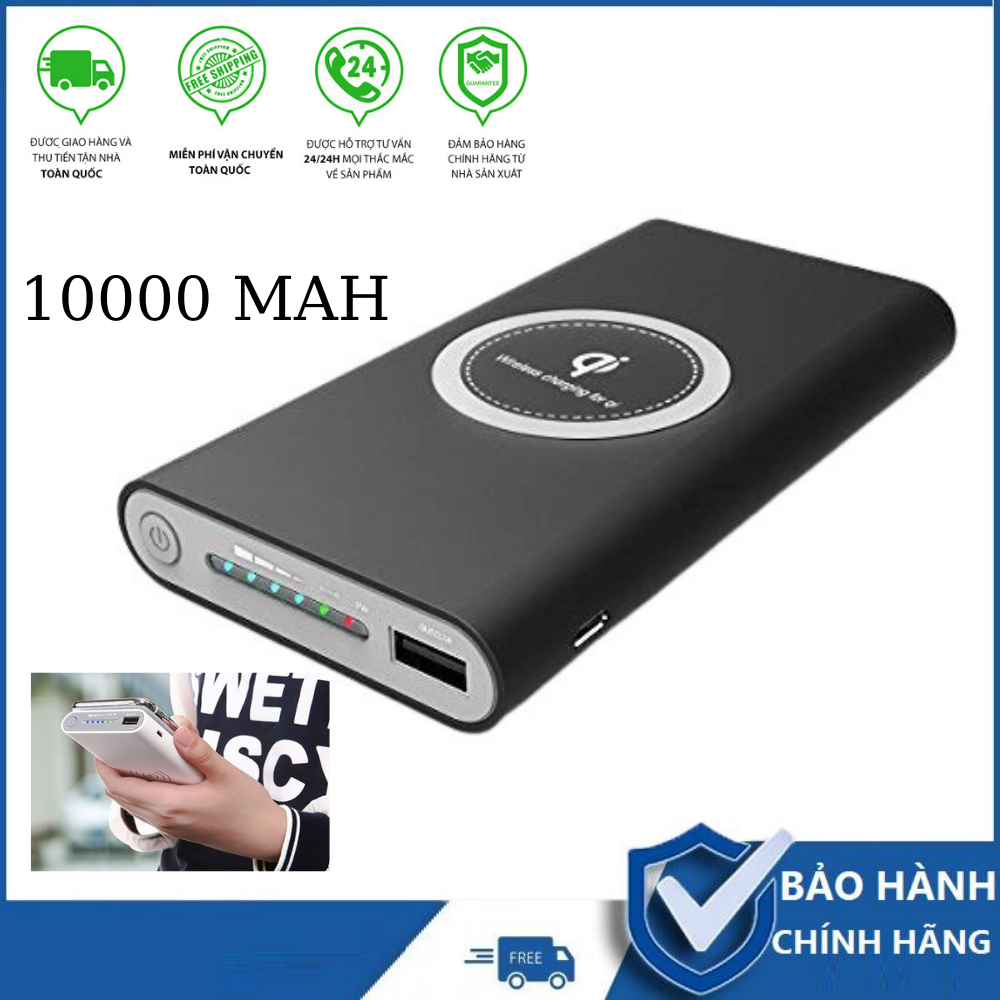 Pin sạc dự phòng không dây 10000 Mah tích hợp sạc không dây, Pin sạc dự phòng, sạc dự phòng không giây , pin dự phòng sạc nhanh không dây, pin dự phòng hỗ trợ sạc nhanh không dây, pin sạc dự phòng không dây 10w