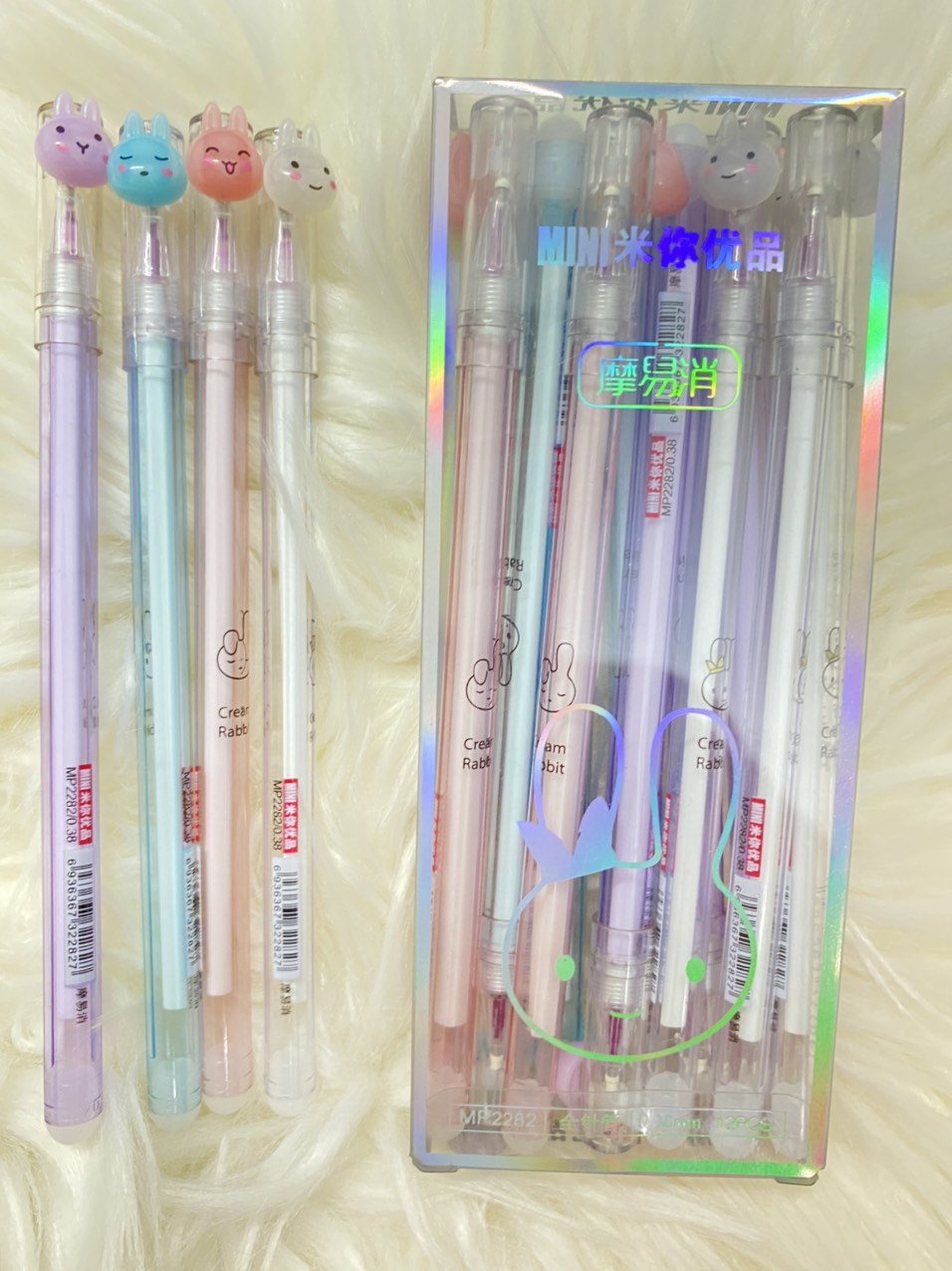 Viết gel xóa được - Hộp 12 cây 4 mẫu thỏ -Mực tím/xanh - Hàng cao cấp -0.38mm