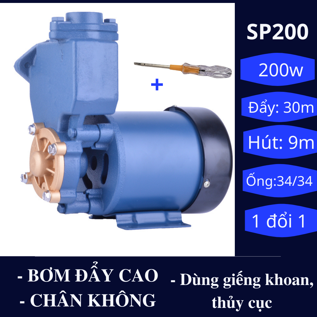 [FreeshipMAX] [ĐỔI MỚI] Máy bơm nước đẩy cao công suất 200W dùng cho nước sạch SP200 , máy mạnh, chạy êm, bền