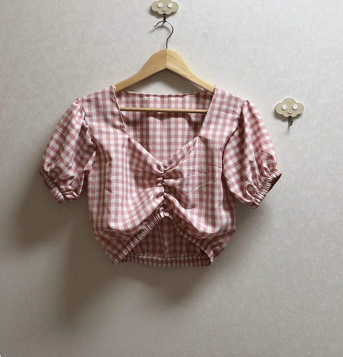 Áo caro rút ngực form croptop 50kg