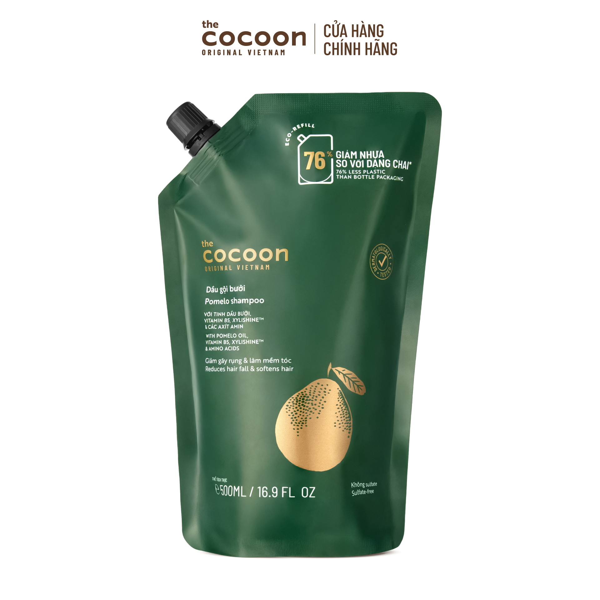 Túi Refill - Dầu gội bưởi Cocoon giúp giảm gãy rụng và làm mềm tóc 500ml