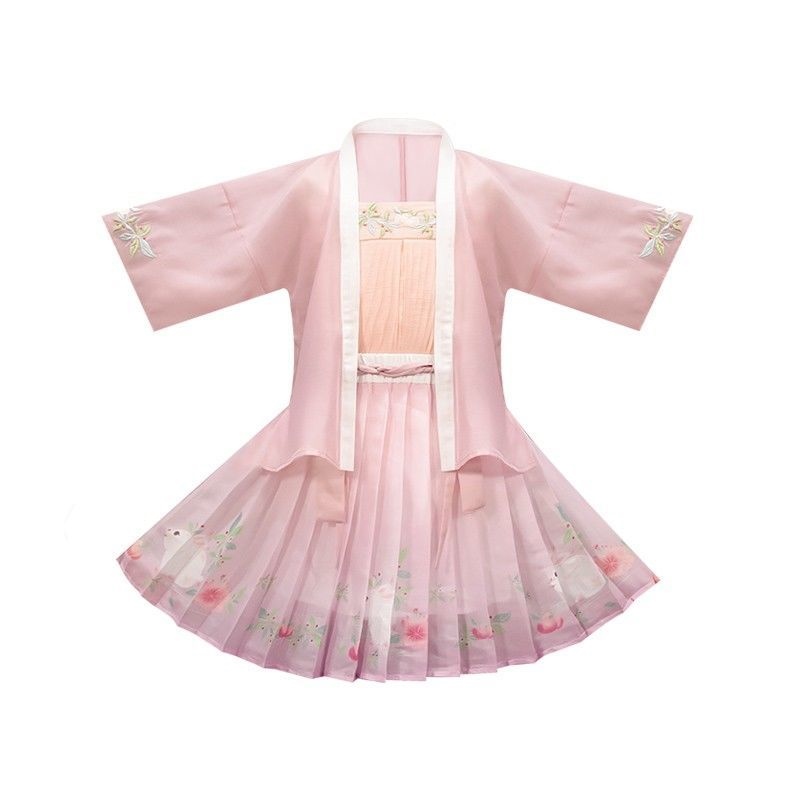 Bộ đồ Hanfu dành cho trẻ em Hoa nở Thỏ Han Elements Váy sợi treo nhẹ Bộ đồ
