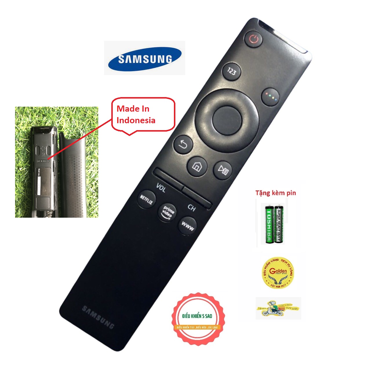 Điều khiển tivi SamSung 4K chính hãng Made in Indonesia dùng được cho tất cả các dong tivi SamSung hiện nay - tặng kèm pin chính hãng - Remote tivi SamSung chính hãng - Đầu Bấm tivi SamSung chính hãng smart internet 4K made in indonesia