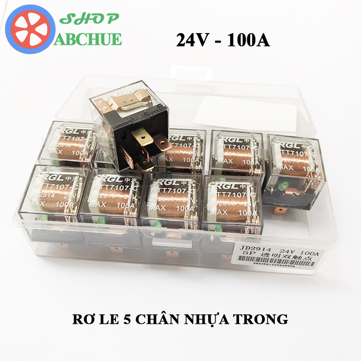 Combo 10 Rơ Le 5 Chân 24V 100A Nhựa Trong