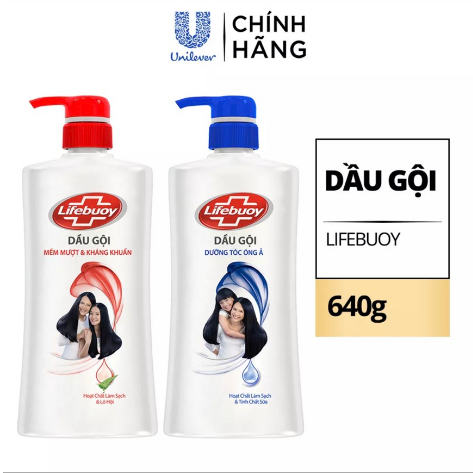 Dầu gội lifebuoy dưỡng tóc óng ả/mềm mượt kháng khuẩn 640g