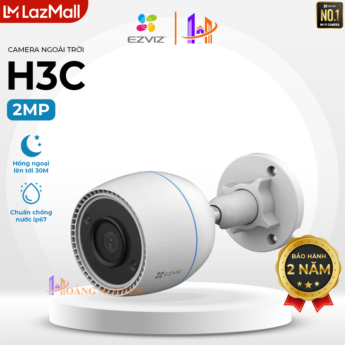 Camera Ngoài Trời Cố Định IP WIFI EZVIZ H3C 2MP Full HD 1080P, Hỗ Trợ Mic Thu Âm, Hỗ Trợ Thẻ Nhớ Tối Đa 512GB - EZVIZ Hoang Nguyen Authorized Store