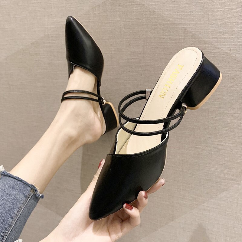 Sandal nữ/ sandal cao gót nữ mũi nhọn 3cm 2 màu trắng và đen hàng hot 2021