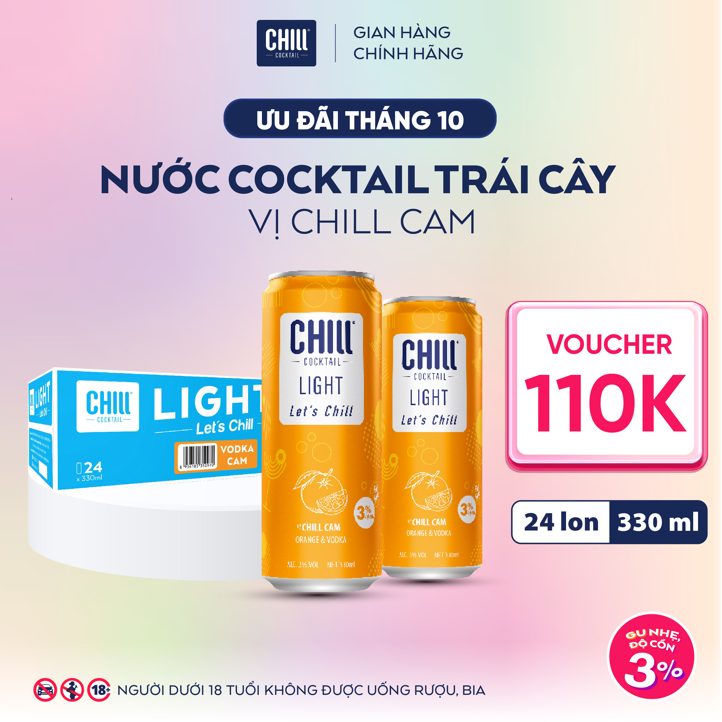 Thùng 24 lon Chill Cocktail vị Cam 330ml/lon (độ cồn 3%)
