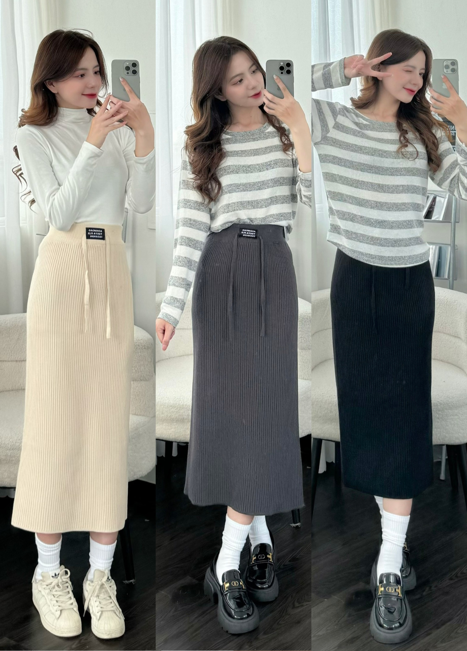 Chân váy len dáng dài midi dây rút xẻ sau - 247StoreFashion - Chanvaylen0509_P13K3