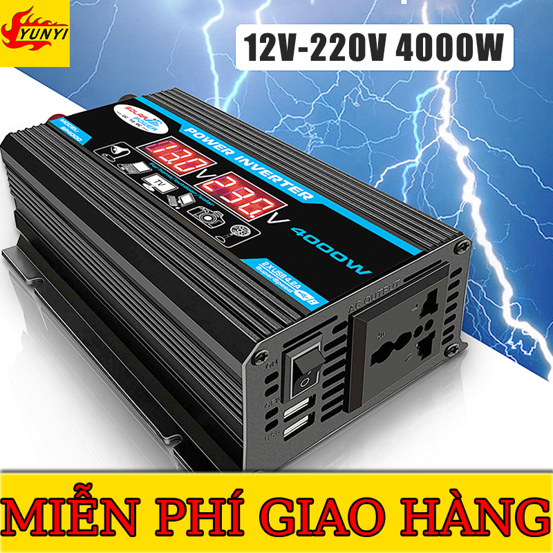 Biến điện 12v ra 220v 4000winverter 12v to 220v xe ô tôbộ kích điện 12v lên 220v sin chuẩnbộ chuyển đổi 12v ra 220vđổi nguồn 12v sang 220vcổng USB Kép Màn Hình Hiển Thị12v sang 220vkích điện 12v 220v