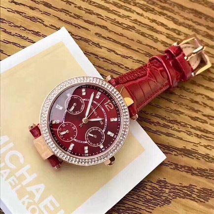 Đồng hồ nữ michael kor$ - mk 6451 mặt đỏ dây da đỏ, full box, size 36mm đồng hồ nữ cao cấp, chống nước tốt