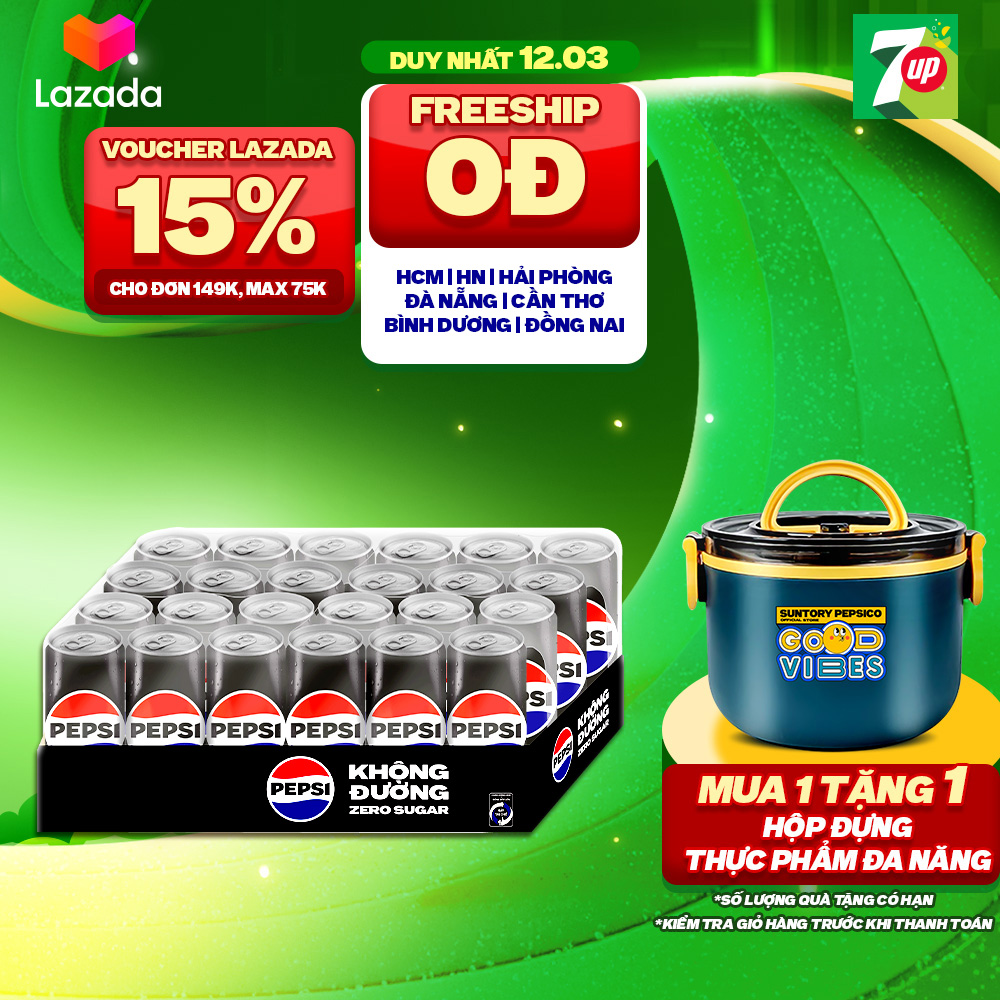 Thùng 24 Lon Nước Uống Có Gaz Pepsi Không Calo (320ml/lon)