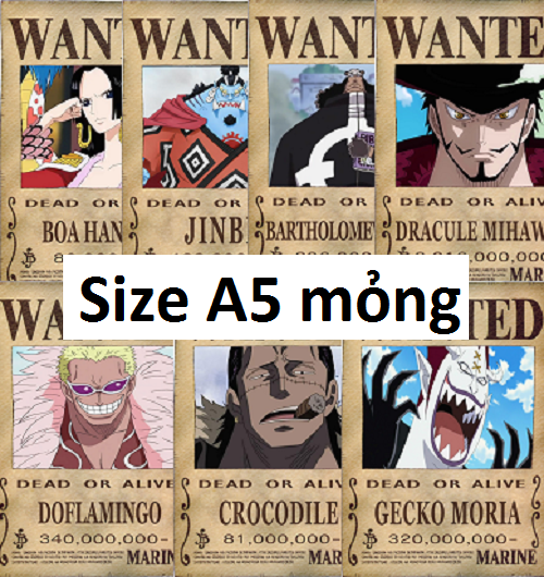 Bộ 7 tấm truy nã cựu thất vũ hải Onepiece wanted poster size A5 mỏng