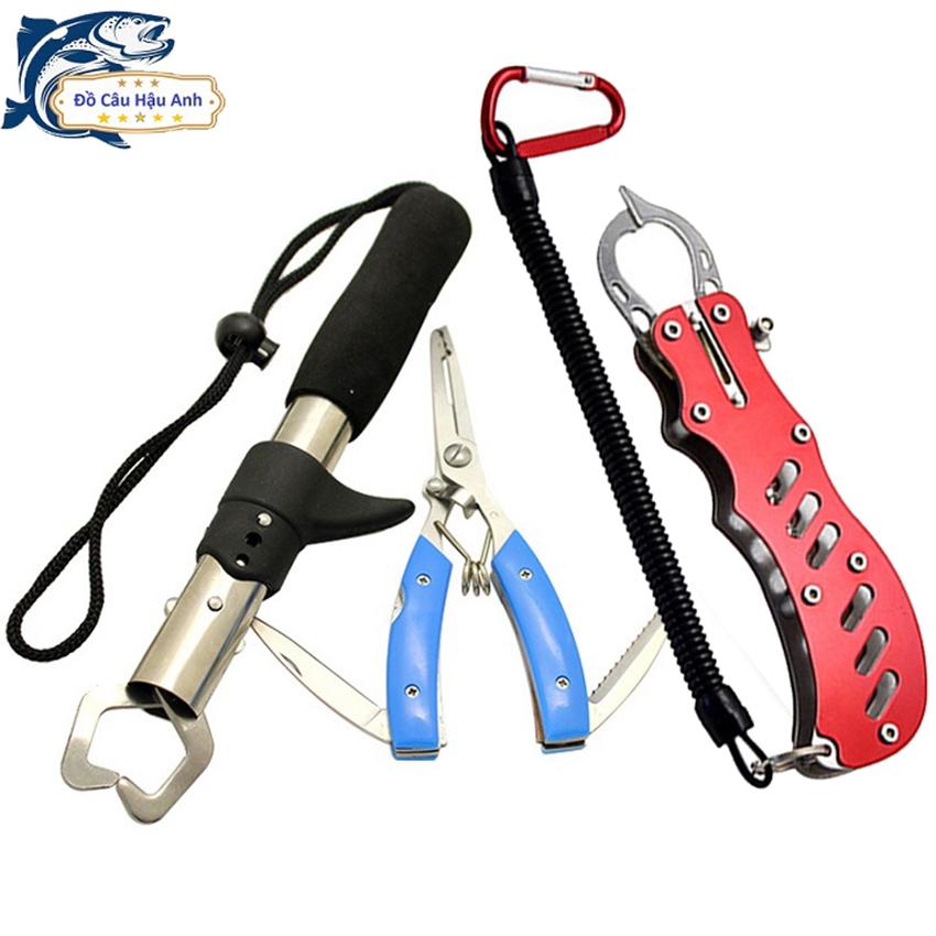 Bộ kìm kẹp cá và kéo gỡ mồi đa năng có dây bảo vệ PK12 Hậu Anh FISHING bộ kìm kẹp đa năng tiện dụng