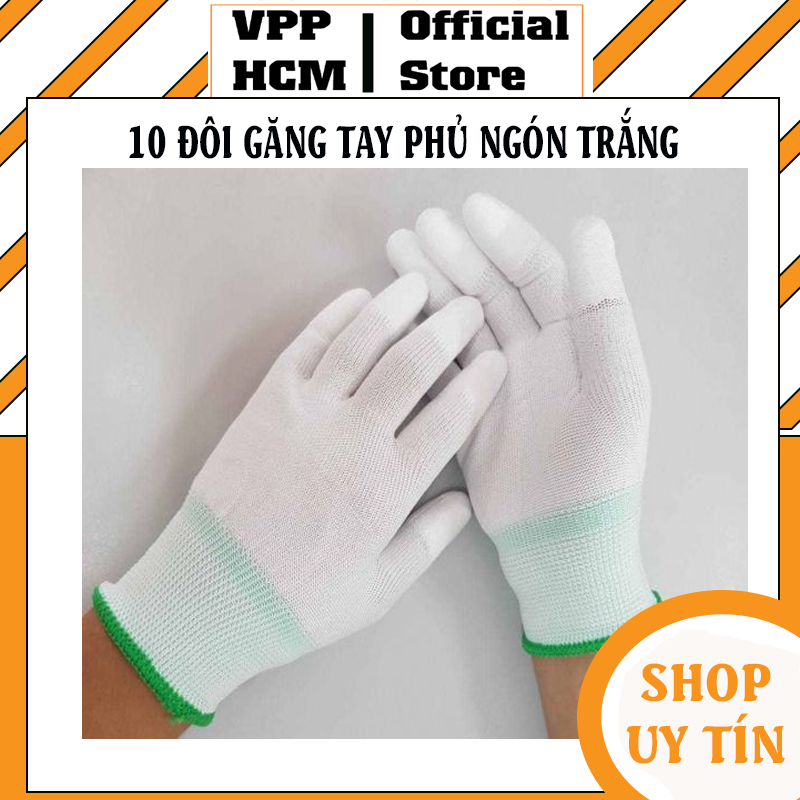 [ Hỏa Tốc] 10 Đôi Găng Tay Phủ PU Ngón Tay Màu Trắng size M - Găng Tay phòng sạch trắng phủ ngón