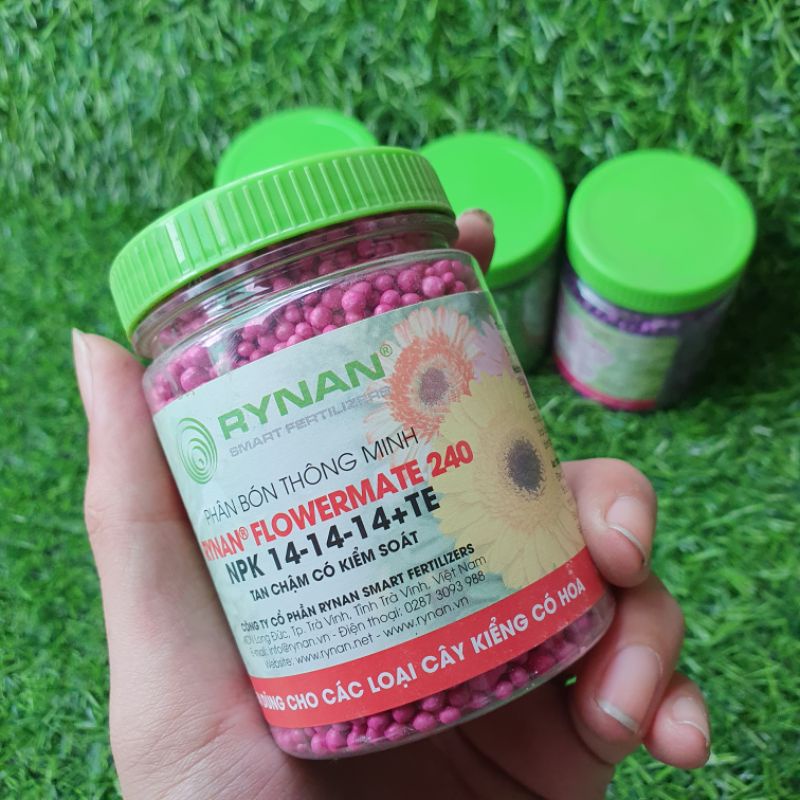 Phân tan chậm rynan cho cây ra hoa 12-12-20+te,phân bón hoa hồng,hoa lan,cây cảnh lọ 150g