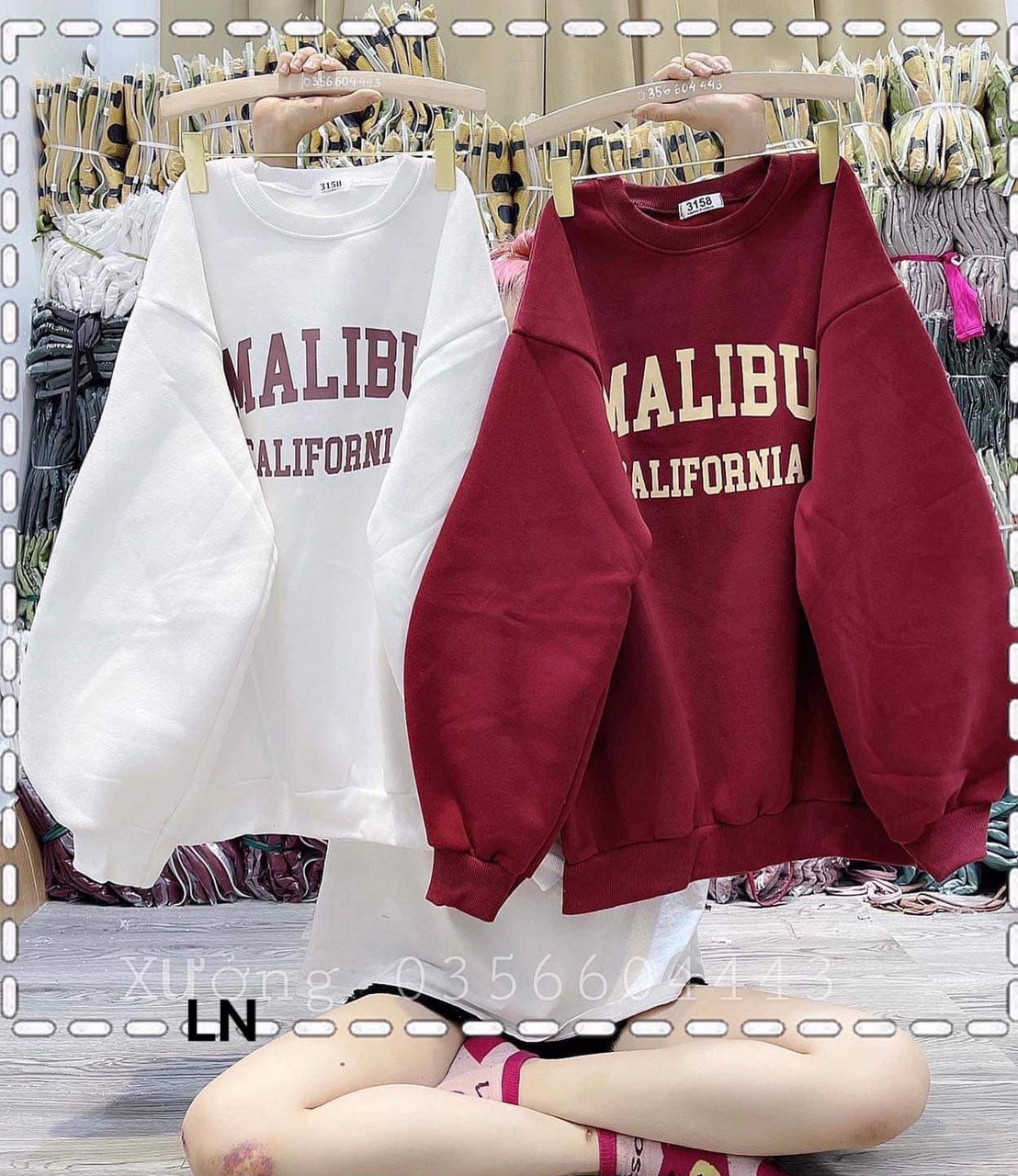Áo nỉ form thụng tay phồng Sweater in chữ chất liệu nỉ cotton