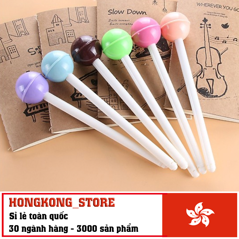 Bút bi viết hình kẹo mút siêu dễ thương - bút bi nước văn phòng mực đen