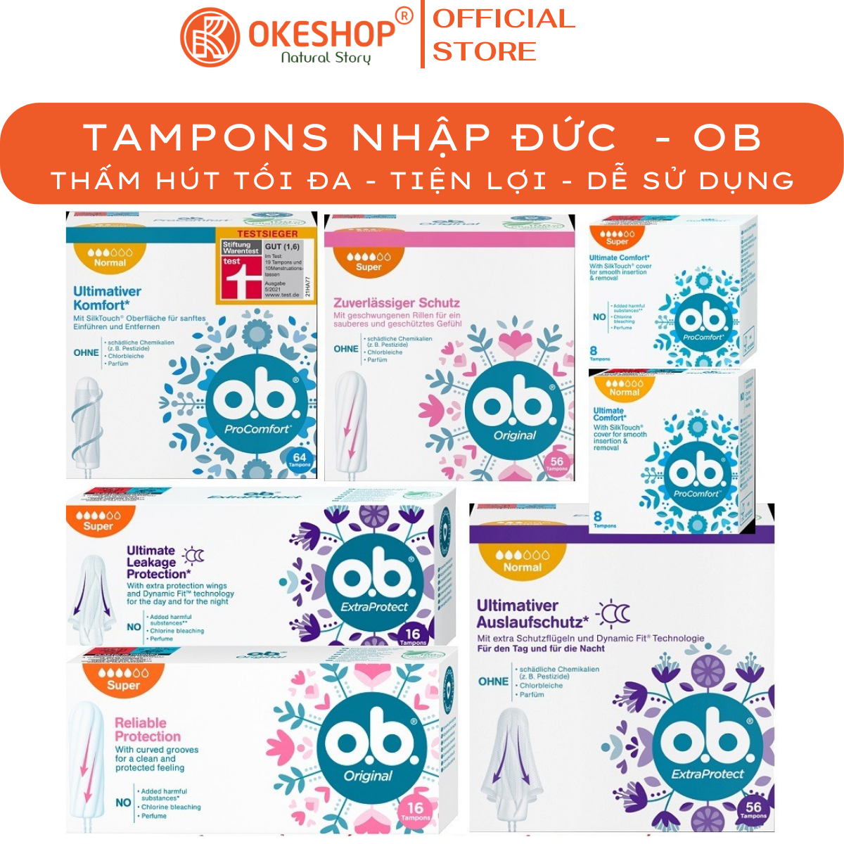 Băng vệ sinh Tampon Ob - Bvs siêu thấm - Bvs siêu nhỏ - Bvs dạng nút chai Made in Germany Đủ Size