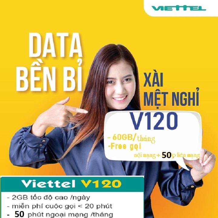 FREESHIP - CHƯA KÍCH HOẠT. Sim 4G Viettel Gói V120 Cước mới được 62Gb tháng GỌI SIÊU RẺ - data siêu khủng tốc độ gió