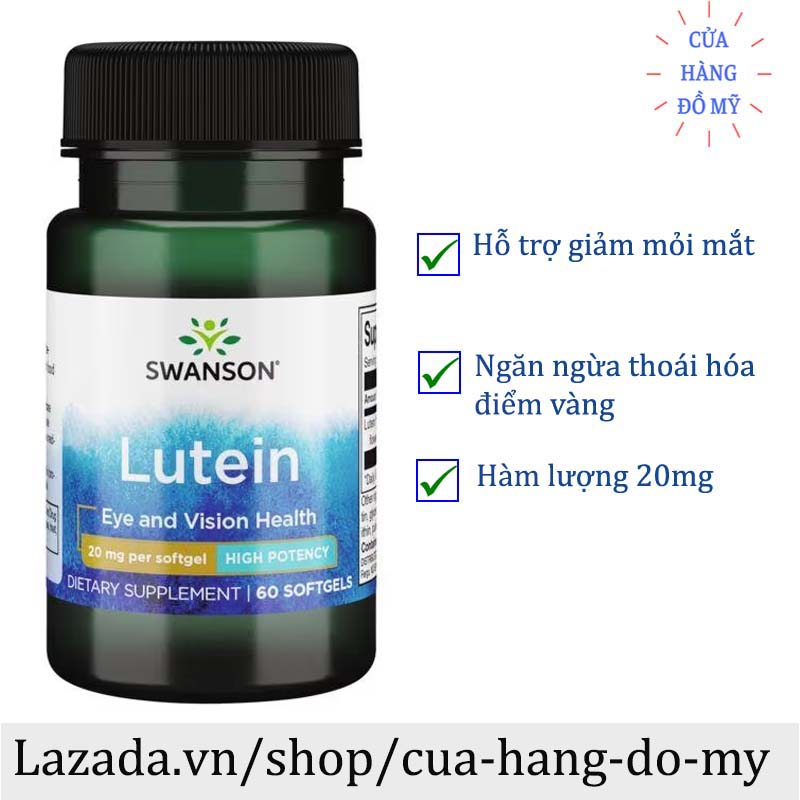 Viên Uống Swanson Lutein Eye and Vision Health 20mg Của Mỹ 60 viên - Shop Hong1008