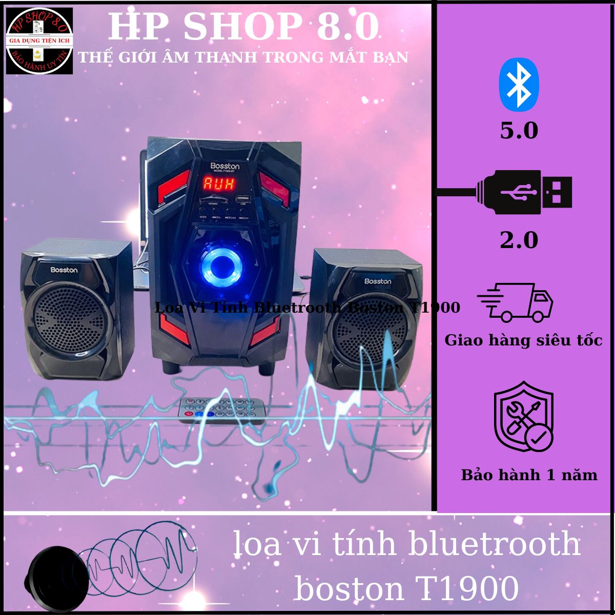 Loa vi tính bosston t1900 led colorfull - loa bluetooth 2.1 bosston, bảo hành chính hãng 12 tháng.