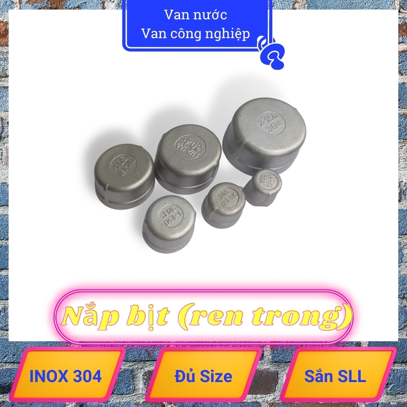 Nắp bịt ren trong inox 304 phi 34, nắp nút bít đầu ống chất liệu bằng thép không gỉ