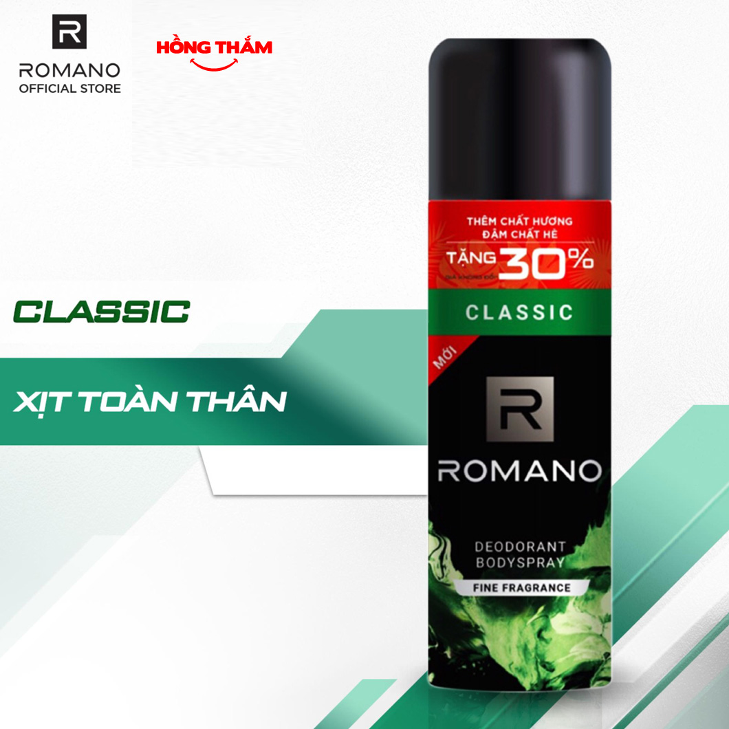 [Hà Nội] Xịt ngăn mùi toàn thân Romano classic hương nam tính lịch lãm 195ml [TẶNG 30% DUNG TÍCH] -(hongthamshopcom) XKM08