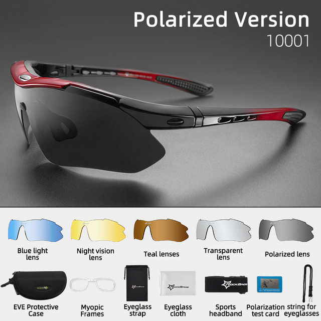 RockBros Polarized Cycling Glasses Eyewear Bike Sunglasses with One More Frame 