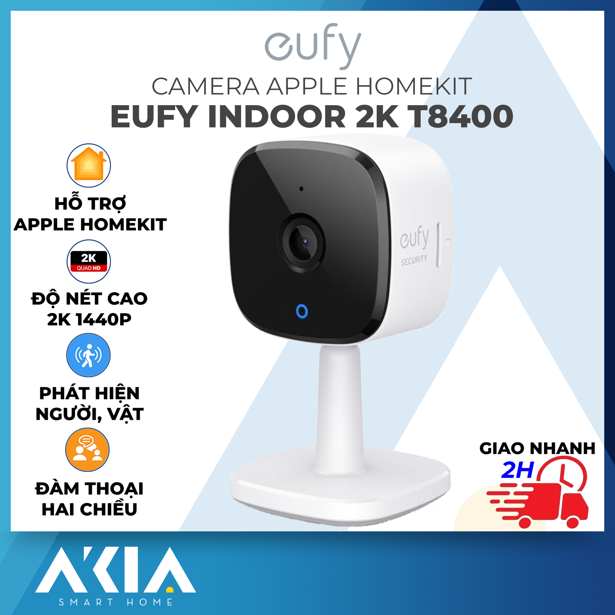 Camera wifi trong nhà Eufy Security Cam 2K T8400, tích hợp còi báo động Lưu trữ video Homekit trên iCloud - Hàng Chính Hãng