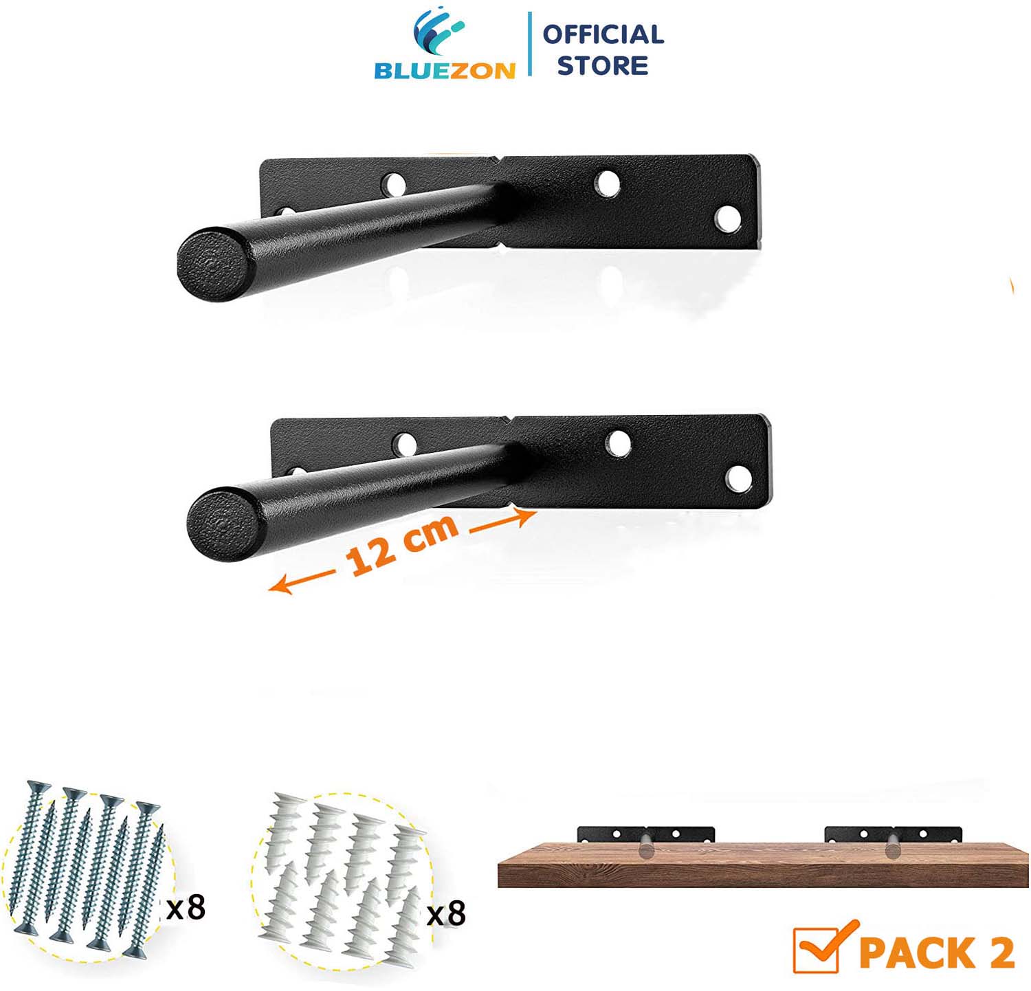 Bộ 2 chốt âm chữ T, pát âm đỡ kệ treo tường bằng thép đặc 12cm kèm phụ kiện vít tắc kê