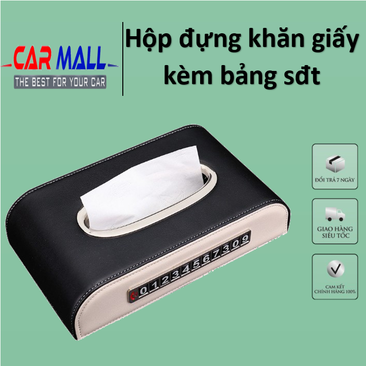 Hộp Khăn Giấy Kèm Số Điện Thoại, Hộp Đựng Khăn Giấy Bọc Da Để Ô Tô đặt taplo ô tô với thiết kế sang trọng, lịch sự