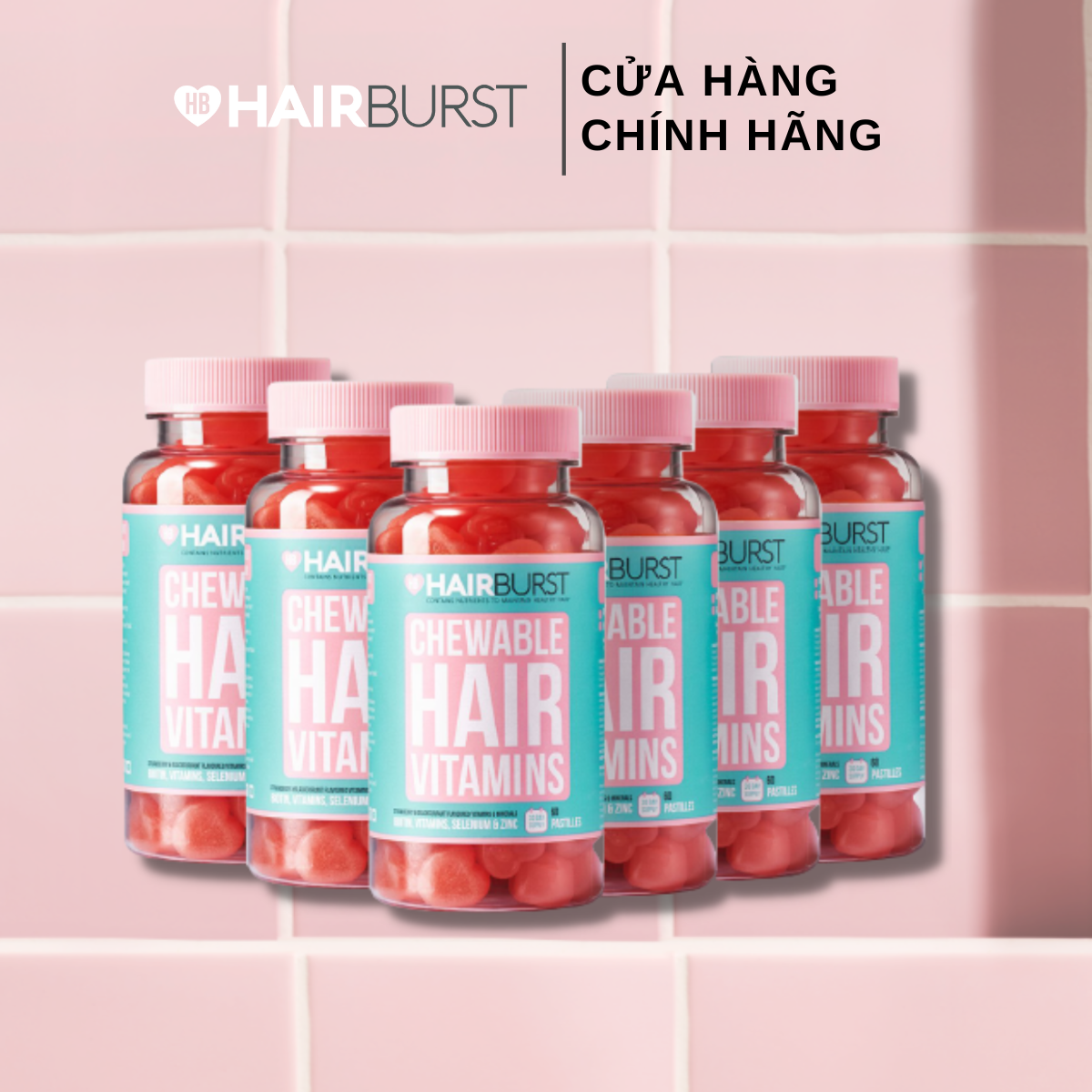 Combo 6 lọ kẹo dẻo vitamin chăm sóc, kích thích mọc tóc HAIRBURST chewable hair vitamins 60 gram/ lọ