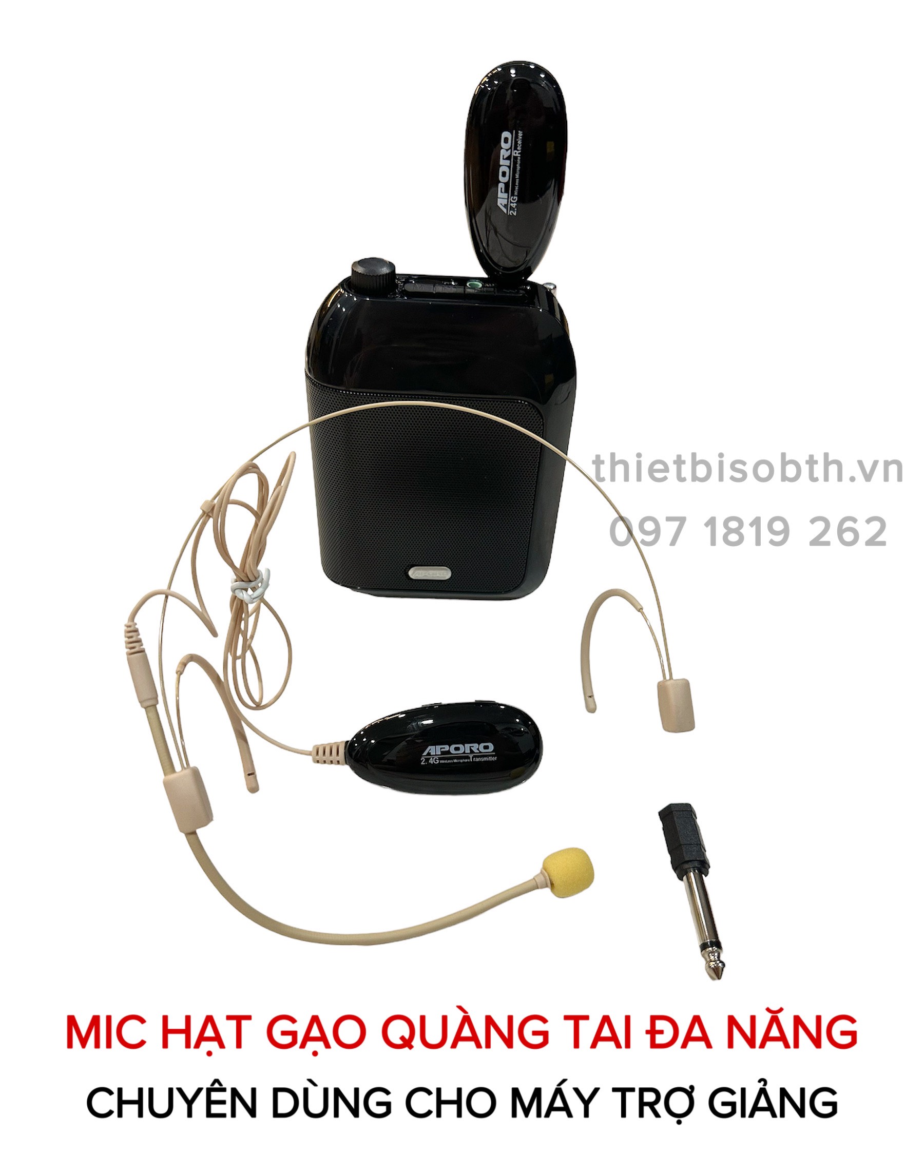 Micro trợ giảng không dây gài tai Aporo hạt gạo cao cấp siêu nhỏ. Mic hạt gạo đa năng Aporo dùng cho mọi loại loa
